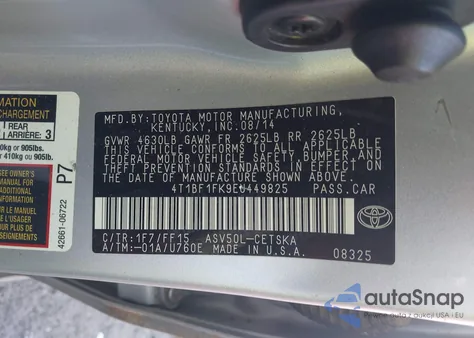 2014 Toyota Camry Se from USA, damaged, VIN 4T1BF1FK9EU449825